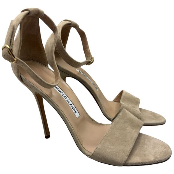 Manolo Blahnik Tres Ankle Strap Sandals In Nude Size 40 - Picture 1 of 15